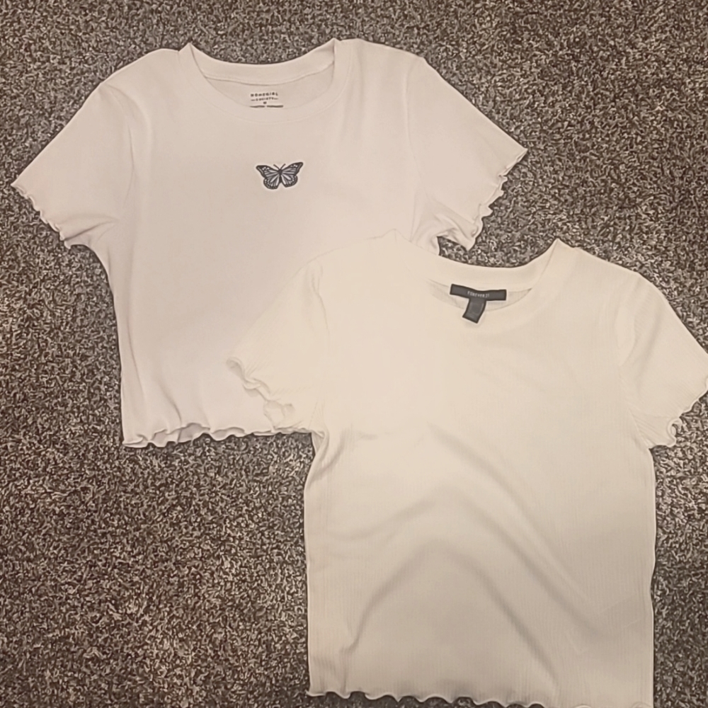 2 White Ribbed Shirts Homegirl Society, Forever 21, Medium